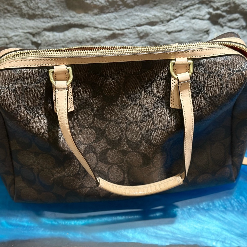 Coach Brown and Cream Satchel with Red Stripe - Picture 2 of 4